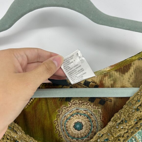 Y2K Bohemian Boho Beaded Mini Dress Women's L Brown Green Sleeveless Lightweight - Picture 5 of 10